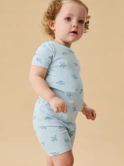 Ensemble pyjama court MORI Turtles côtelé ultra-doux extensible pour enfant