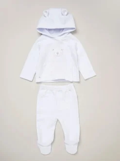 Ensemble Rock-A-Bye Baby Boutique blanc matelassé, veste et pantalons pour bébé