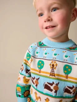 Fair Isle multi-motifs - Personnage Pull Col rond en maille (3mois-7ans)