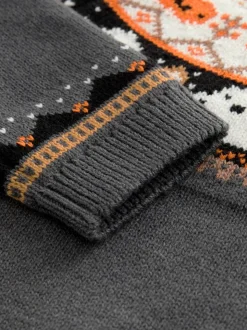 Fairisle gris anthracite - Pull à col rond en maille d’Halloween (3mois à7ans)