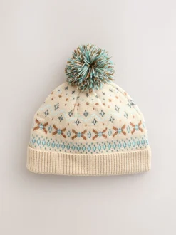 Fairisle naturel - Bonnet à pompon en maille à motif Bébé (0mois2ans)
