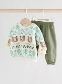Fairisle ours vert - Ensemble Bébé haut en polaire et Survêtement (0mois-2ans)
