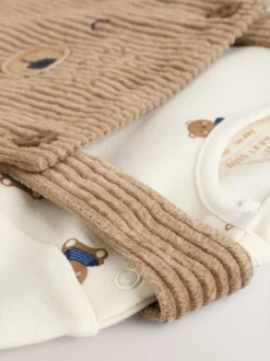 Fauve à motif ours marron - Ensemble salopette et body en velours côtelé (0mois-2ans)