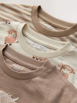 Fauve neutre Hamish - Lot de 3 T-shirts à manches longues imprimé animal et personnage (3mois-7 ans)