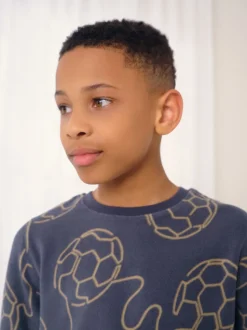 Football linéaire noir - Pyjama simple en laine polaire (3-16yrs)