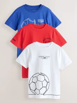 Football rouge/bleu/blanc - T-shirts à manches courtes à imprimé graphique coupe standard Lot de 3 (3à16ans)