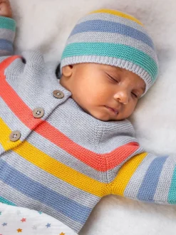 Frugi - Cardigan rayé en laine grise