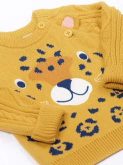 Frugi pull en maille Caleb jaune à motif personnage