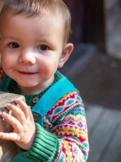 Frugi Pull Fowey Bleu en maille à Motif Fair Isle