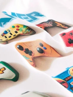 Gamer blanc - T-shirt graphique décontracté en coton à manches longues (3-16ans)