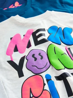 Graffitis Bleu canard/Bleu/gris vif - Lot de 3 T-shirts à manches longues coupe décontractée avec imprimé graphique (3-16ans)