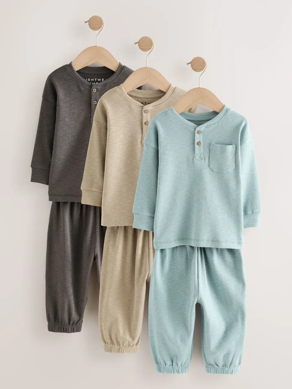 grand-père côtelé Noir/Gris - Lot de 3 pyjamas oversize (9mois-12ans)
