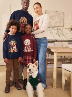 Graphique de chien bleu marine - Pull de Noël familial assorti (3-16ans)