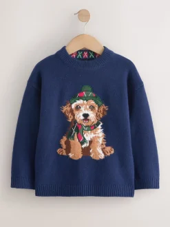 Graphique de chien bleu marine - Pull de Noël familial assorti (3-16ans)