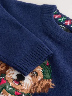 Graphique de chien bleu marine - Pull de Noël familial assorti (3-16ans)