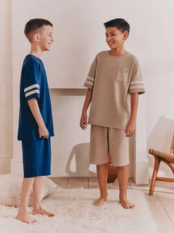 Grège/bleu marine - 100Pyjama court en coton % 2 Lot (3-16ans)