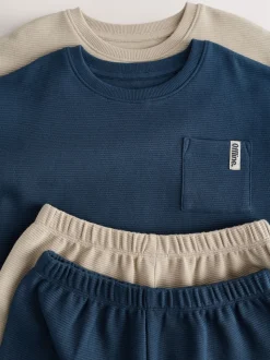 Grège/bleu marine - 100Pyjama court en coton % 2 Lot (3-16ans)