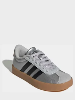 Gris - adidas Vl Cour 3.0 Baskets enfant en daim à lacets