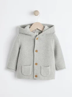 Gris - Bébé à capuche en tricot Cardigan