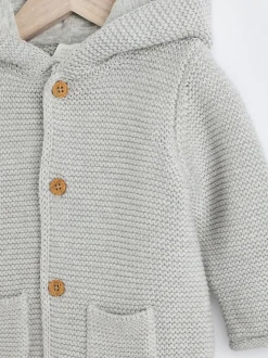 Gris - Bébé à capuche en tricot Cardigan