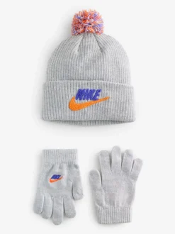 Gris - Ensemble bonnet et gants Nike Club en chenille