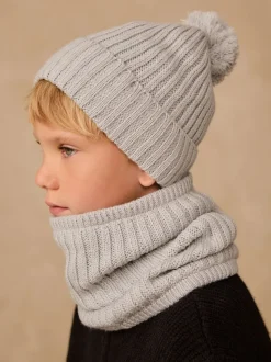 Gris - Ensemble Bonnets et snood à pompon 2 Pieces (1-16ans)