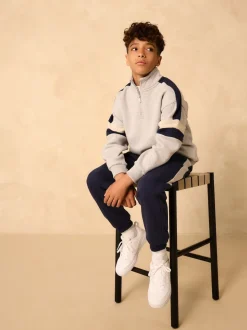 Gris - Ensemble sweat-shirt et joggings à col zippé en entonnoir