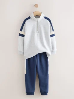 Gris - Ensemble sweat-shirt et joggings à col zippé en entonnoir