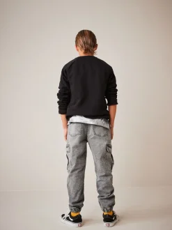 Gris - Jean cargo à taille élastique (3-16ans)