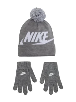 Gris - Nike ensemble bonnet et gants à pompons Swoosh