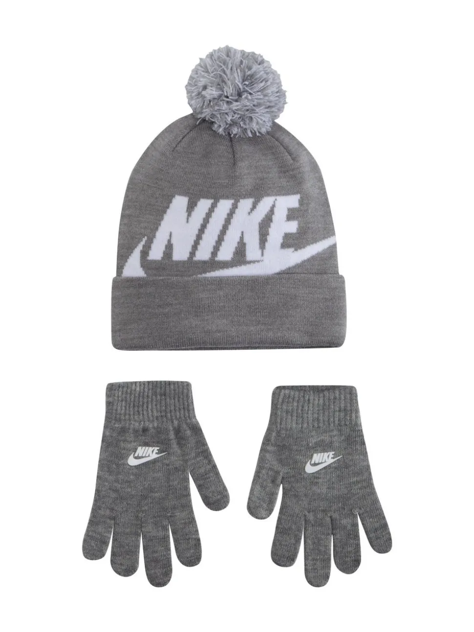 Gris - Nike ensemble bonnet et gants à pompons Swoosh