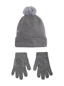 Gris - Nike ensemble bonnet et gants à pompons Swoosh