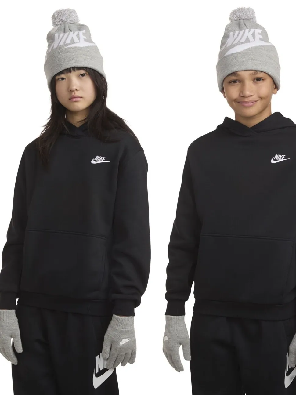 Gris - Nike ensemble bonnet et gants à pompons Swoosh