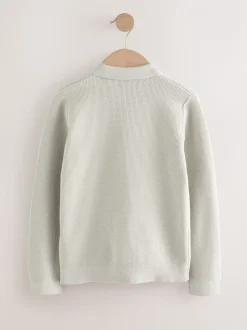 Gris - Polo en maille à manches longues et col zippé (3-16ans)