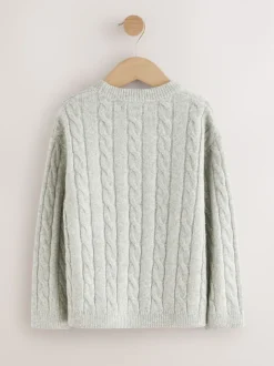 Gris - Pull à col rond en maille torsadée (3-16ans)