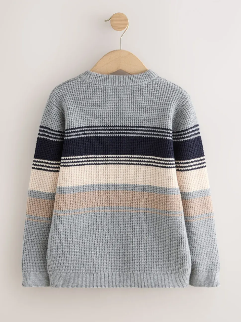 Gris - Pull color block rayé en maille à col ras du cou (3-16ans)