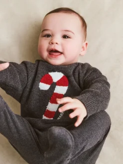 Gris - Pull en coton sur maille