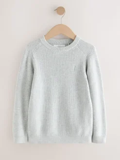 Gris - Pull en maille col rond en coton (3-16ans)