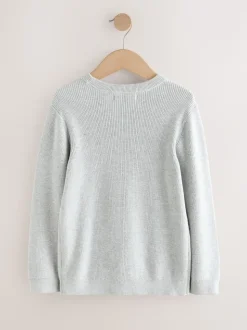 Gris - Pull en maille col rond en coton (3-16ans)