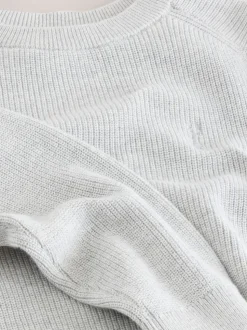 Gris - Pull en maille col rond en coton (3-16ans)