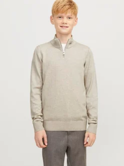 Gris - Pull JACK & JONES Junior en maille à col zippé