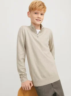 Gris - Pull JACK & JONES Junior en maille à col zippé