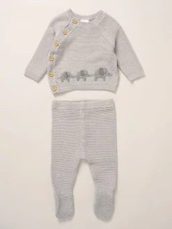 Gris - Rock-A-Bye Baby Boutique Ensemble cardigan et pantalon à pieds en maille véritable éléphant