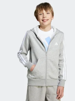 Gris - Sweat-shirt à capuche adidas Essentials zippé pour enfant