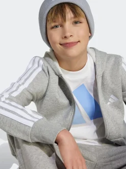 Gris - Sweat-shirt à capuche adidas Essentials zippé pour enfant