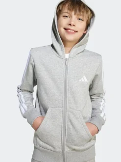 Gris - Sweat-shirt à capuche adidas Essentials zippé pour enfant