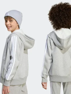 Gris - Sweat-shirt à capuche adidas Essentials zippé pour enfant