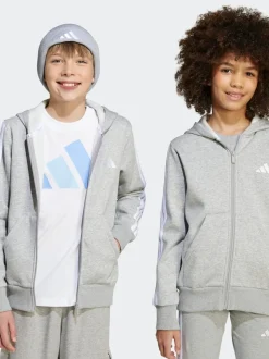 Gris - Sweat-shirt à capuche adidas Essentials zippé pour enfant