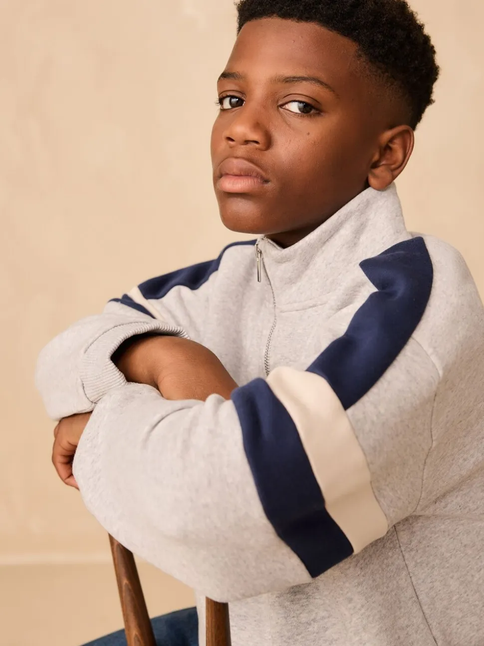 Gris - Sweat-shirt Color-block à Col cheminée (3-16ans)