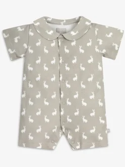 Gris - The Little Tailor Barboteuse Bébé Jersey Bunny Imprimé 100% Coton